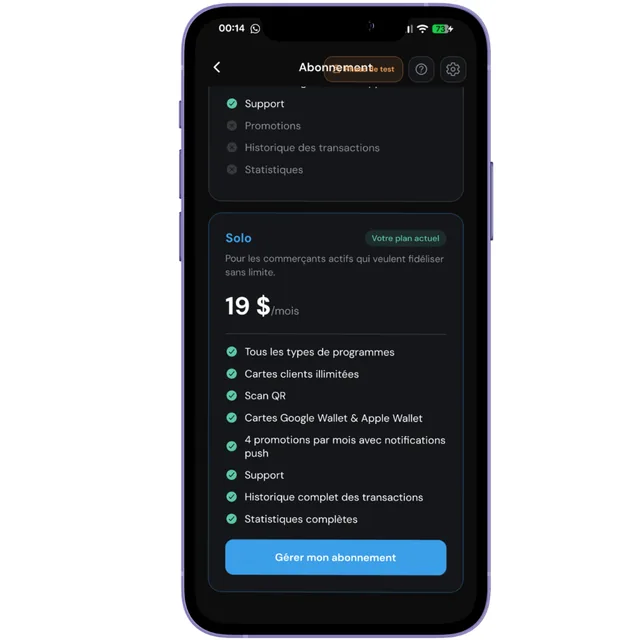 Fiche d'un programme dans Aster, avec ses réglages et les actions disponibles.