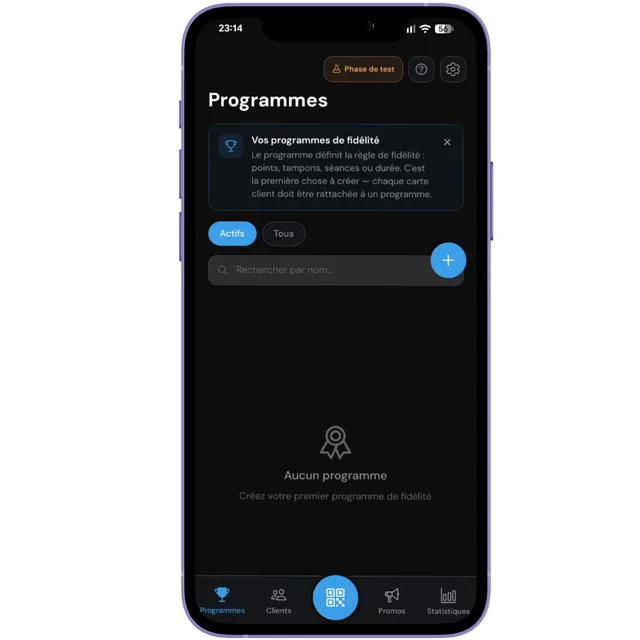 Écran Programmes d'Aster sans aucun programme actif.
